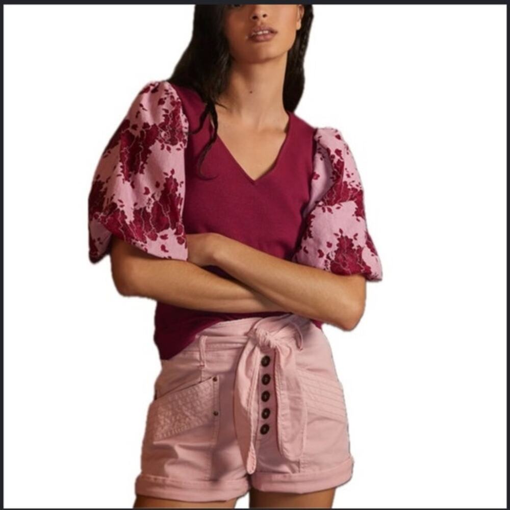 Anthropologie DOLAN Lace Puff-Sleeves top